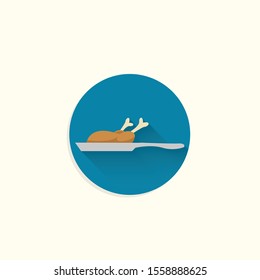 Roasted chicken on a frying pan flat icon. Roasted chicken on a frying pan flat icon. Roasted chicken on a frying pan flat icon. 