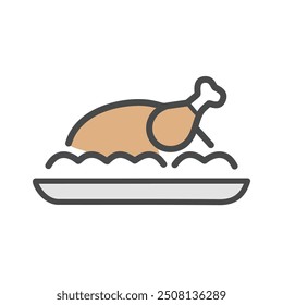 Roasted chicken on a plate icon. Simple line art icon of roasted chicken on a plate, perfect for restaurant menus, food blogs, and culinary designs.