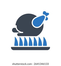 Roasted chicken on a plate with sliced vegetables icon