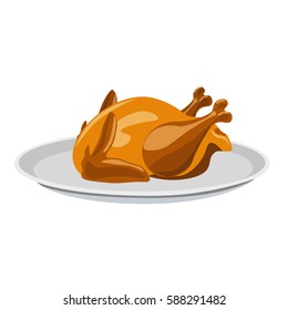 Roasted chicken on a plate. Vector illustration