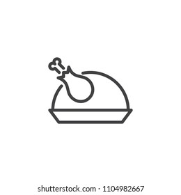 Roasted chicken outline icon. linear style sign for mobile concept and web design. Turkey dinner simple line vector icon. Symbol, logo illustration. Pixel perfect vector graphics