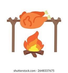 Roasted Chicken Over Campfire Illustration flat