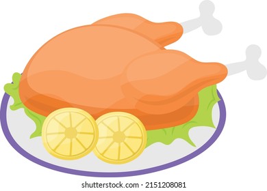 Roasted Chicken Platter Concept, Tender And Juicy Whole Turkey Vector Color Icon Design, Poultry Farming Symbol, Meat Or Eggs Production Sign, Protein And Farmyard Equipment Stock Illustration