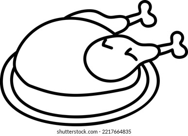 Roasted Chicken Platter Concept, Tender And Juicy Whole Turkey Vector Outline Icon Design, Poultry Farming Symbol, Meat Or Eggs Production Sign, Protein And Farmyard Equipment Stock Illustration