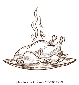 Roasted chicken poultry meat hot steaming dish