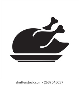 Roasted chicken silhouette vector icon - Food, dinner, or Thanksgiving meal symbol, isolated on white background.	