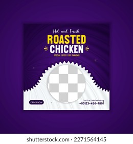 Roasted Chicken social media post template design and food banner template, 