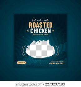 Plantilla para publicación de artículos en redes sociales de pollo asado y plantilla para banners de comida