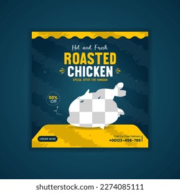 Plantilla para publicación de artículos en redes sociales de pollo asado y plantilla para banners de comida 