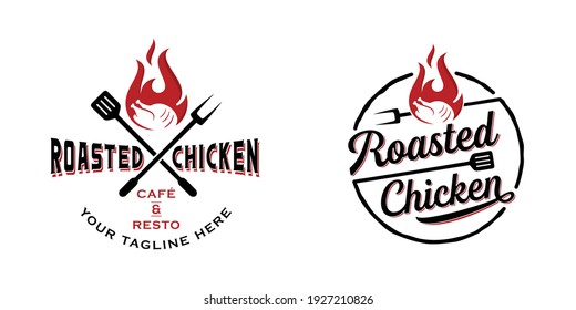 Roasted Chicken Steak Restaurant Logo Design Inspiration Template