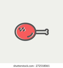 Roasted chicken thigh icon thin line for web and mobile, modern minimalistic flat design. Vector icon with dark grey outline and offset colour on light grey background.