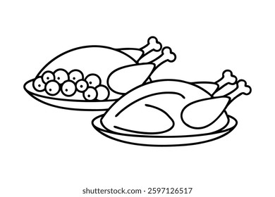 
Roasted chicken or turkey Hand drawn line art flat vector illustration.