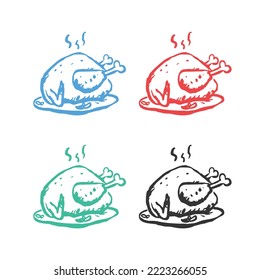 Roasted chicken turkey icon, turkey roast icon, cooked chicken, Hot Chicken Turkey for Thanksgiving Day icons in multiple colors