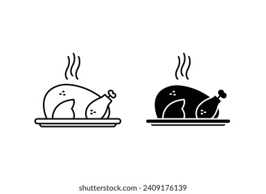 Juego de iconos de Turquía de pollo asado. Ilustración vectorial