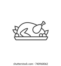 Roasted chicken, turkey line icon.