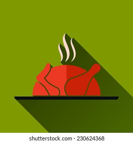 Roasted Chicken or Turkey Long Shadow Icon, Vector Illustration