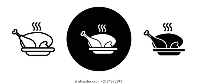 Roasted chicken turkey outline icon collection or set. Roasted chicken turkey Thin vector line art