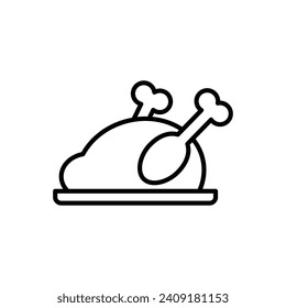 Roasted Chicken Turkey Vector Line Icon Illustration.