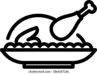 Roasted Chicken Vector Icon in Outline Style. Vector illustration icon can be used for an app, website, or part of a logo.