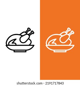 Roasted Chicken Vector Icon in Outline Style. Roast chicken is chicken prepared as food by roasting whether in a home kitchen, over a fire, or with a rotisserie rotary spit. Vector illustration icon.