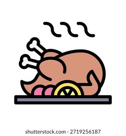 Ilustração de vetor de frango assado, ícone de estilo preenchido