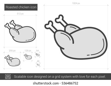 Roasted chicken vector line icon isolated on white background. Roasted chicken line icon for infographic, website or app. Scalable icon designed on a grid system.