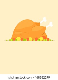 Pollo asado y verduras. Imagen vectorial de dibujos animados