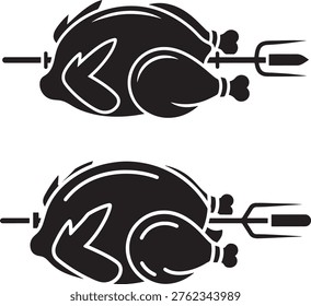 Roasted chicken, whole bird, cooking, food preparation, isolated icon, silhouette