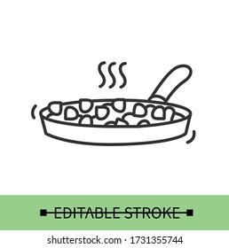 Roasted chickpeas line icon.Crispy fried chickpeas in the pan.Homemade healthy snacks. Diet and easy vegetarian meal .Isolated linear vector food illustration.Editable stroke
