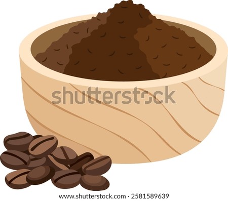 Roasted Coffee Bean and Ground Coffee Illustration Isolated on White Background