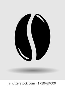 Roasted coffee bean icon, caffeine symbol. Hand drawn graphic vector illustration in black isolated on white background.