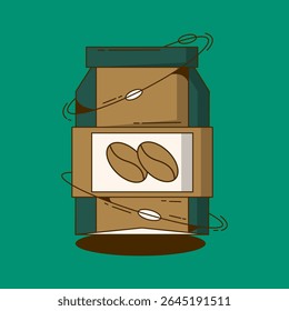 Ícone do feijão de café torrado: A ilustração revela a arte do mundo do café, com um ícone de grãos de café centrado, transmitindo uma experiência sensorial.