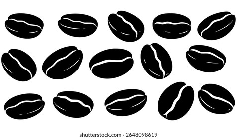 Conjunto de ícones de feijão de café torrado - símbolos de alimentos de glifo preto sólido - elementos vetoriais escaláveis para design de marca, embalagem ou impressão