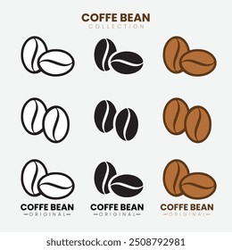 Esquema de grano de café tostado y conjunto de iconos rellenos. Símbolo de grano de café de línea. logo grano de café original