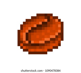 Roasted coffee bean, vintage 8 bit pixel art icon isolated on white background. Hot energizing morning drink emblem. Coffee to go logo. Cafe/bistro/restaurant/fast food place beverage menu element.