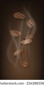 Roasted coffee beans background. Vector illustration. Sketch for creativity.