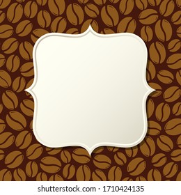 Roasted coffee beans blank frame. Graphic menu template vector illustration.