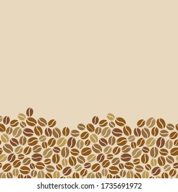 Roasted coffee beans blank light square frame. Graphic menu template vector illustration.
