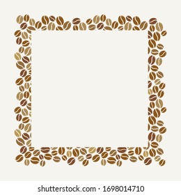 Roasted coffee beans blank square frame. Graphic menu template vector illustration isolated over white.