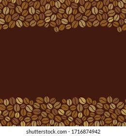 Café tostado frijoles cuadrado blanco marco marrón oscuro. Ilustración vectorial de plantilla de menú gráfico.