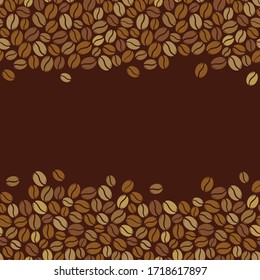 Roasted coffee beans blank square dark brown frame. Graphic menu template vector illustration.
