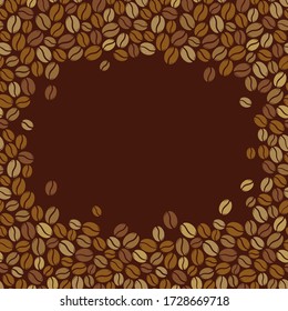 Roasted coffee beans blank square dark brown frame. Graphic menu template vector illustration.
