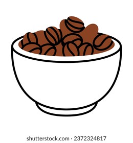 Roasted Coffee Beans in Bowl for Aromatic Drink Vector Illustration