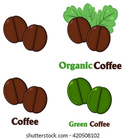 Roasted Coffee Beans Cartoon. Set Vector Collection Isolated On White