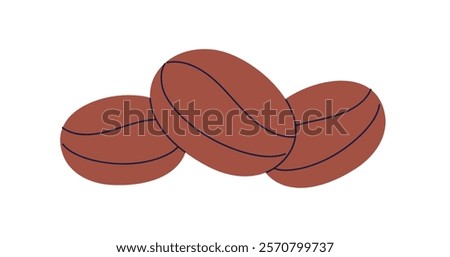 Roasted coffee beans. Coffe grains, aromatic caffeine seeds for natural Brazil espresso, morning energy. Organic ingredient icon. Flat graphic vector illustration isolated on white background