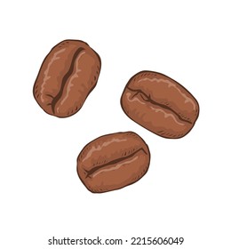 Roasted coffee beans. Delicious and aromatic hot coffee drink. Cartoon vector illustration isolated on white background. Hand drawn sketch