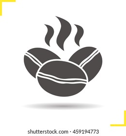 Roasted coffee beans icon. Drop shadow silhouette symbol. Negative space. Vector isolated illustration
