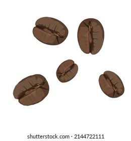 Roasted coffee beans isolated on white background. Vector illustration.