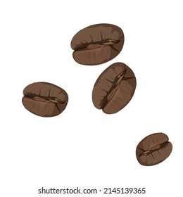 Roasted coffee beans isolated on white background. Vector illustration.