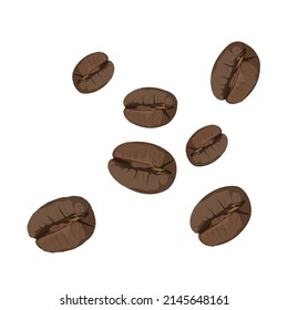 Roasted coffee beans isolated on white background. Vector illustration.